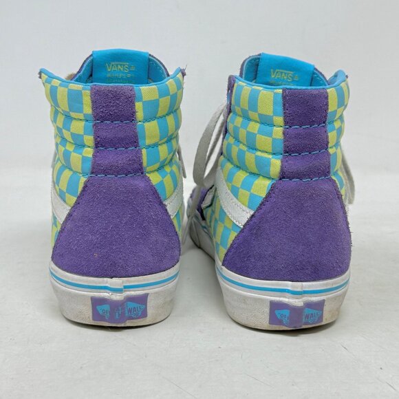 Vans Sk8-Hi Purple Blue & Yellow Checkerboard Sneakers Size 5 Mens / 6.5 Womens - Picture 4 of 13